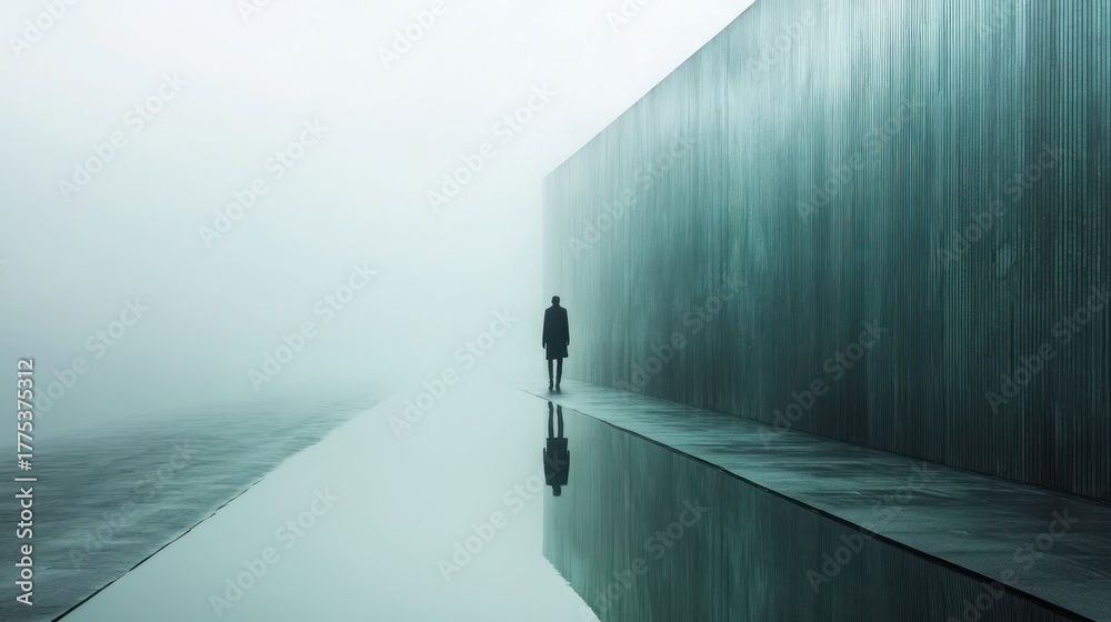custom made wallpaper toronto digitalFoggy path, minimalist architecture, solitary figure, reflection