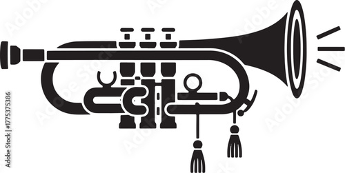 Trumpet musical instrument black and white illustration.