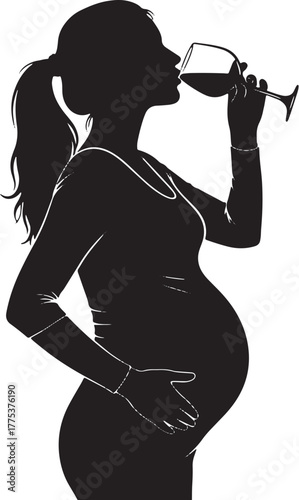 Silhouette of a Pregnant Woman Drinking Wine.