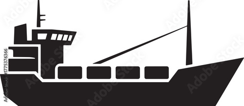 Detailed illustration of a cargo ship sailing on the ocean.