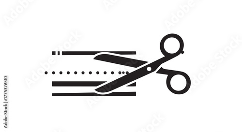 Scissors Cutting Along Dotted Line Icon Symbol.