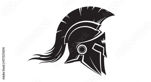 Ancient Spartan Warrior Helmet Silhouette Icon.