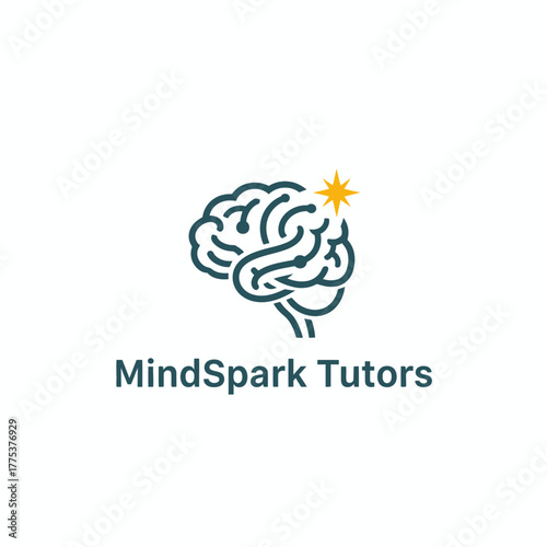 A modern logo featuring a stylized brain with a yellow spark symbolizing creativity and learning, representing MindSpark Tutors’ mission to ignite knowledge.
