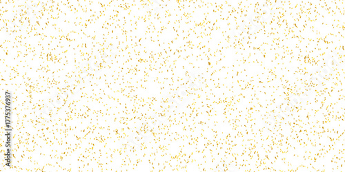 Golden small confetti on white background. Luxury festive New Year background. Gold shiny abstract texture. Element of design. Vector illustration, EPS 10.