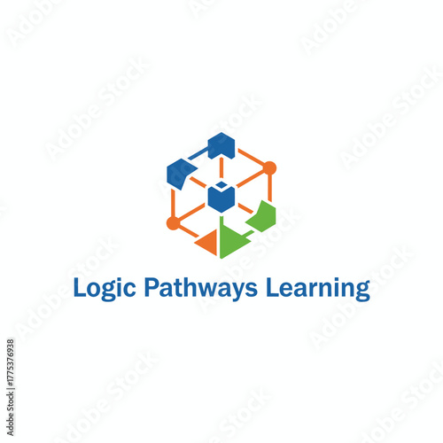 A modern geometric logo symbolizing connected learning pathways and logical growth through innovation, structure, and collaboration.
