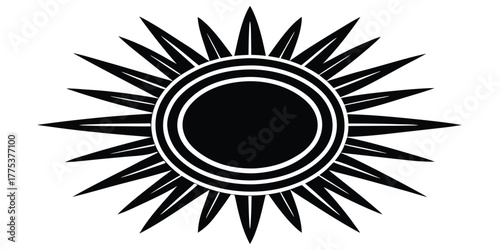 Sun Icon Flat Black and White Vector Illustration with Geometric Sunburst
