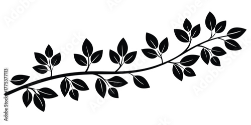 Elegant black leaf branch illustration, simple decorative foliage design, vector art