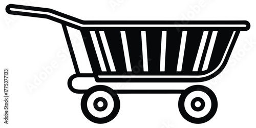 Flat Black & White Vector Illustration Shopping Cart Icon for Online Retail