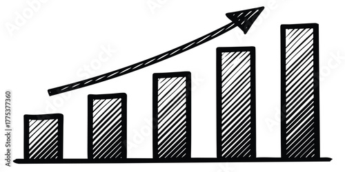 Hand-Drawn Bar Graph with Ascending Arrow Depicting Growth and Success