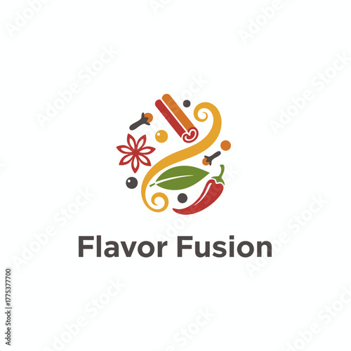 A vibrant logo combining spices like chili, cinnamon, and herbs, symbolizing the fusion of flavors and creativity in cooking and culinary experiences.