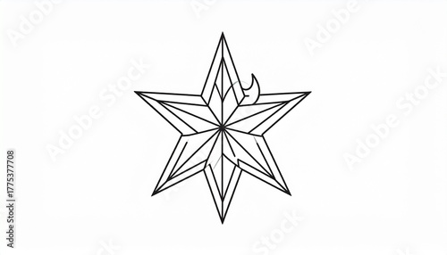 A stylized six-pointed star with intricate geometric patterns and a flame-like element at the top.