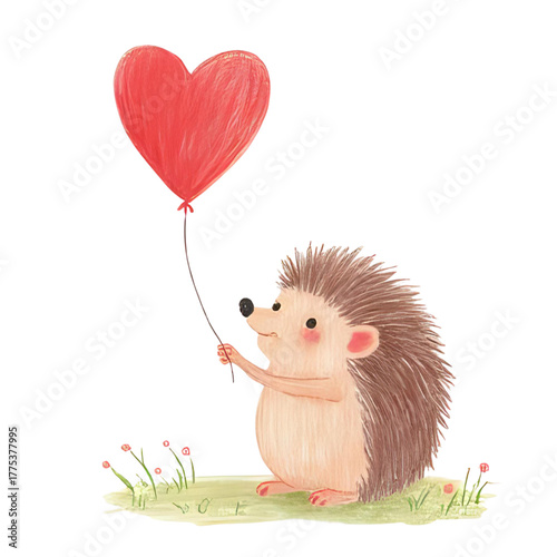 ハリネズミがハートの風船を持っている