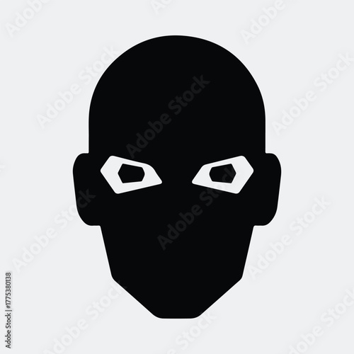 Silhouette bald masked man head close up Vector illustration