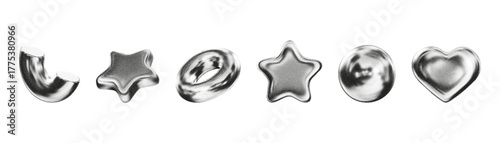 3D figures in varying shapes and textures displayed prominently against a neutral background showcasing unique designs with noise effects.