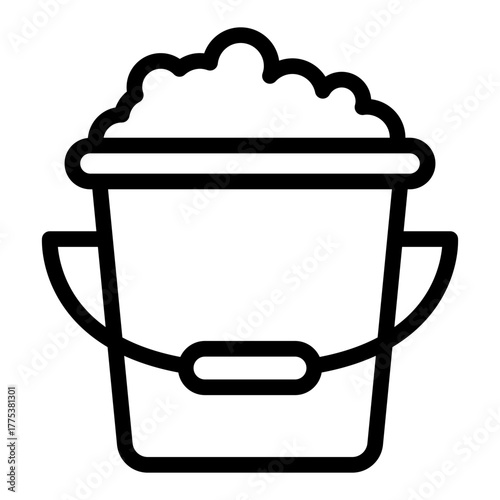 Soapy water bucket line icon, housework concept. Vector graphics. Bucket with handle and foam sign on white background, style icon mobile or web design.