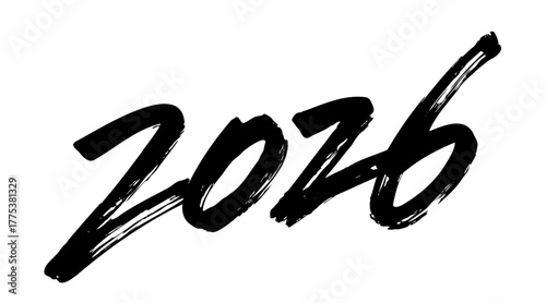 筆で書いた文字。2026と書いたもの。日本の年賀状用素材をイメージしたもの。