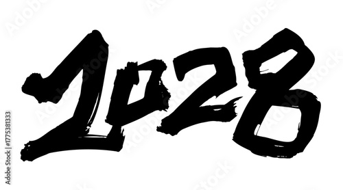 筆で書いた文字。2028と書いたもの。日本の年賀状用素材をイメージしたもの。