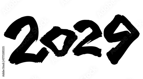 筆で書いた文字。2029と書いたもの。日本の年賀状用素材をイメージしたもの。