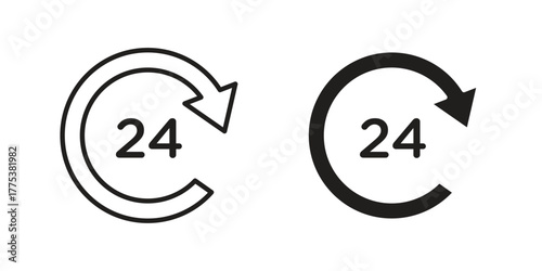 24 Hrs icon set. Outline symbol editable.