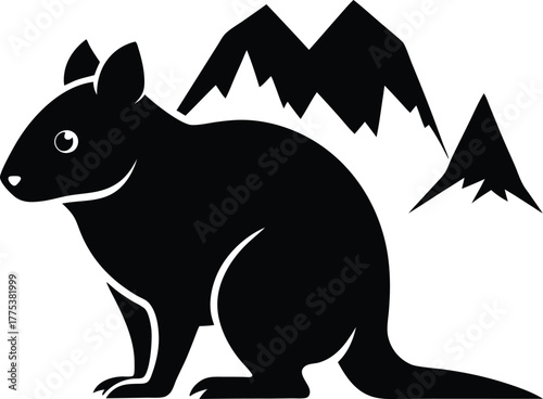 Black Silhouette Wallaby with Mountains Logo Design