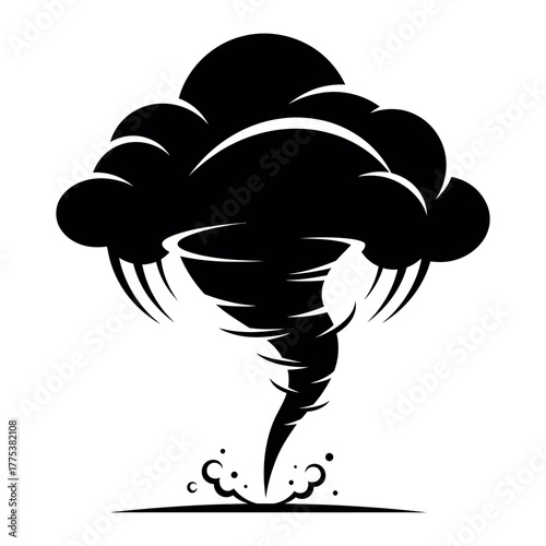 Minimalist black silhouette tornado funnel cloud illustration isolated on white background