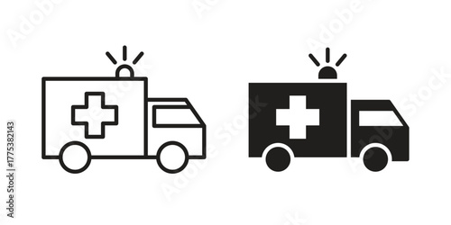 Ambulance icon set. Outline symbol editable.