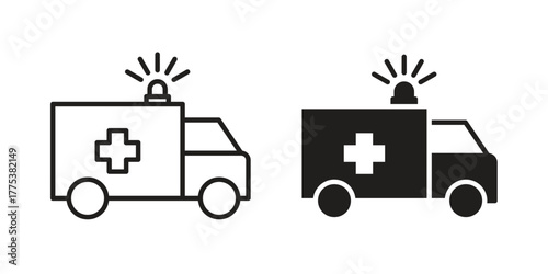Ambulance icon set. Outline symbol editable.