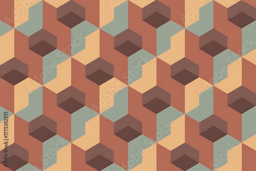 Retro geometric pattern with 3D effect in earthy tones background