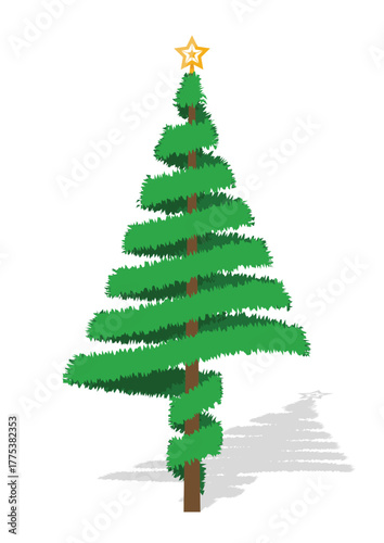 Vector drawing of a ribbon-style Christmas tree with a star on top
