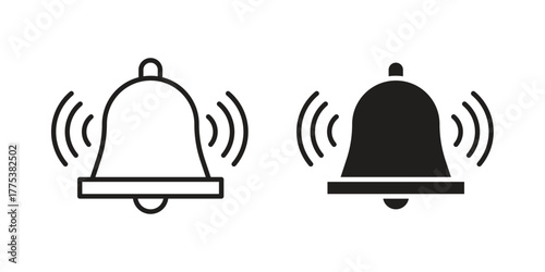 Bell ring icon set. Outline symbol editable.
