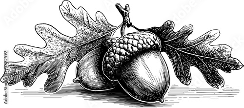 Oak leaves and acorns in vintage engraving style for retro design