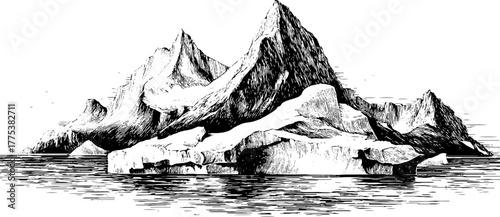 Arctic icebergs and majestic peaks vintage engraving scene for posters and prints