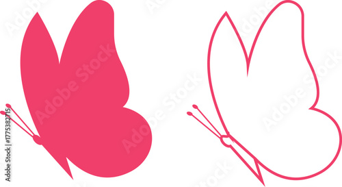 Butterfly icons set, colorful insect collection, black silhouette and outline group, flat and line style vector illustration, flying moth design, decorative butterfly symbol graphic element.