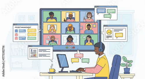 Remote Work Vector Future Collaboration and Digital Workspace Illustration