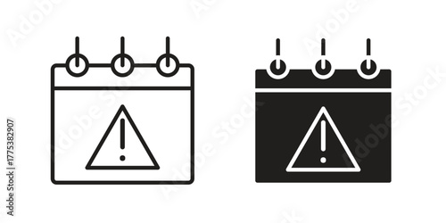 Calendar exclamation icon set. Outline symbol editable.