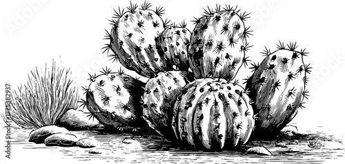 Detailed cactus plant in vintage engraving style for artistic displays