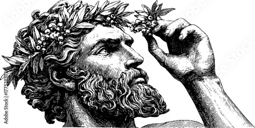 Allegorical representation of infinity - engraved man holding circular symbol in vintage style