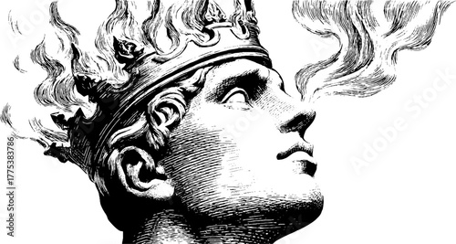 Allegorical man with fiery crown symbolizing divine inspiration in vintage style