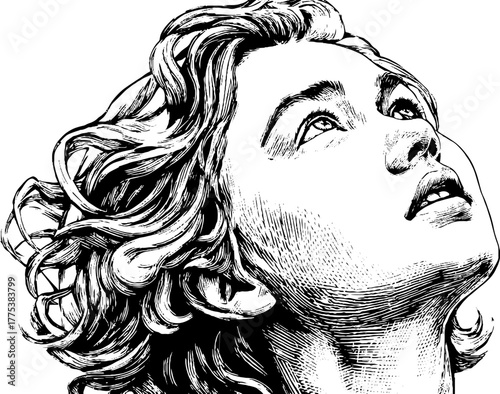 Allegorical woman of hope looking upward - vintage engraved design for inspirational art and prints