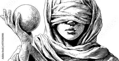 Allegorical woman symbolizing eclipse in vintage engraving sketch for retro design