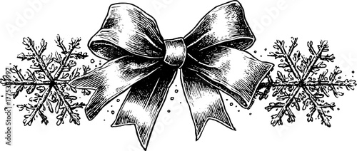 Elegant holiday border with snowflakes and ribbon design for festive decoration