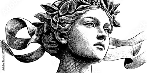 Celestial goddess motion concept - vintage engraved design for artistic prints