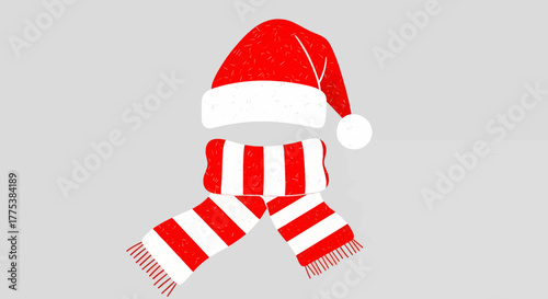 A festive red and white striped santa hat and scarf set, perfect for holiday celebrations and winter themes