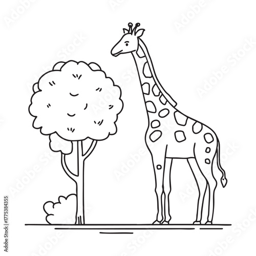 A giraffe stands by a tree within the zoo