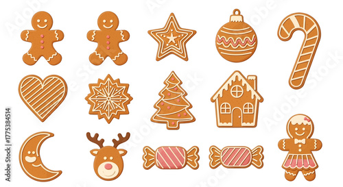 Collection of assorted gingerbread cookies in various festive shapes