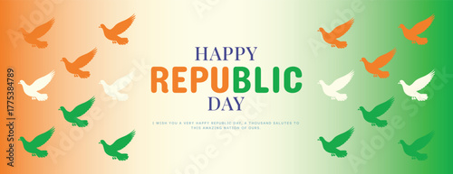 Celebration of Republic Day: Artistic representation of the Republic Day, 26 january, banner, poster, orenge, green gradient background 