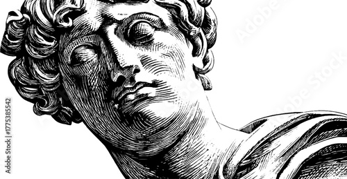 Renaissance artisan carving marble bust - vintage hand drawn engraving design for art lovers