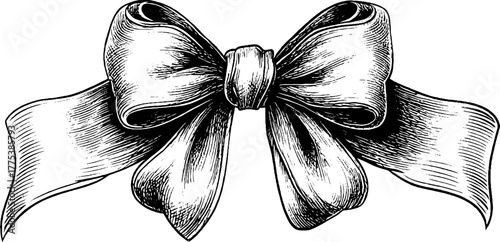 Detailed engraved ribbon bow with vintage fabric texture for design projects