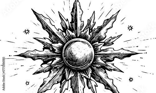 Intricate radial snowflake design with ornamental patterns and fine lines for winter décor