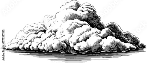 Vintage engraving of cloud data concept with binary ones and zeros for digital storage design